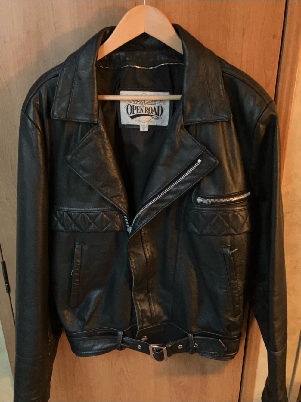 Wilson’s Open Road Vintage Leather Belted Biker Jacket for Men Sz 38